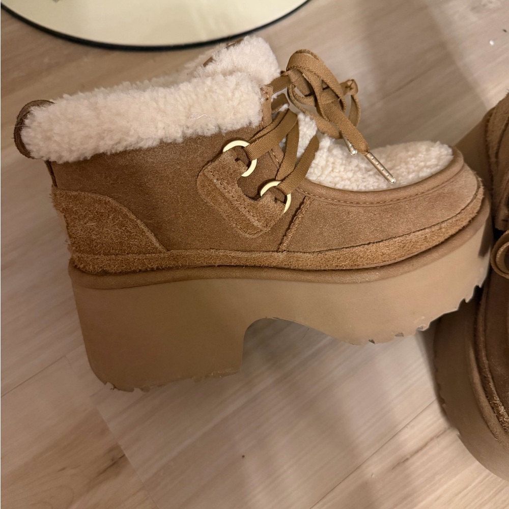 UGG Tan and Cream Platform Winter Boots